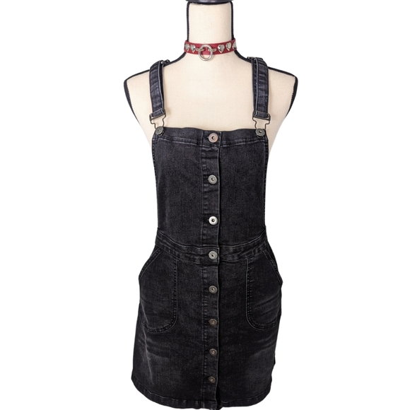 Mod Cloth Bib Overall Dark Grey Denim Jumper - Picture 2 of 7